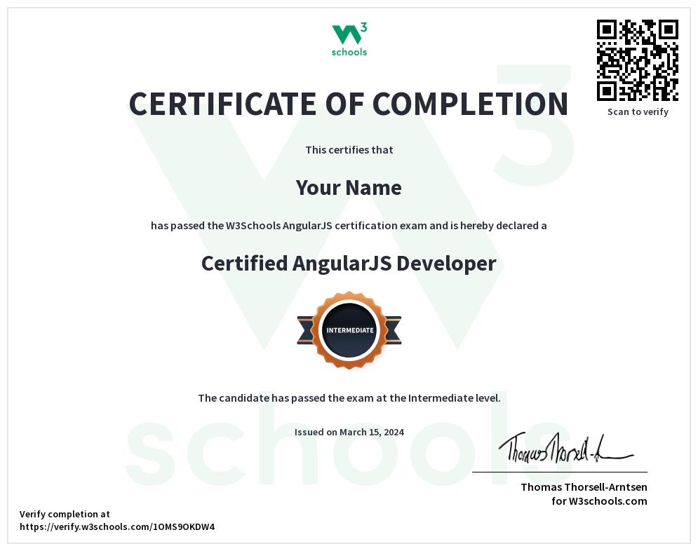 W3Schools AngularJS Certificate