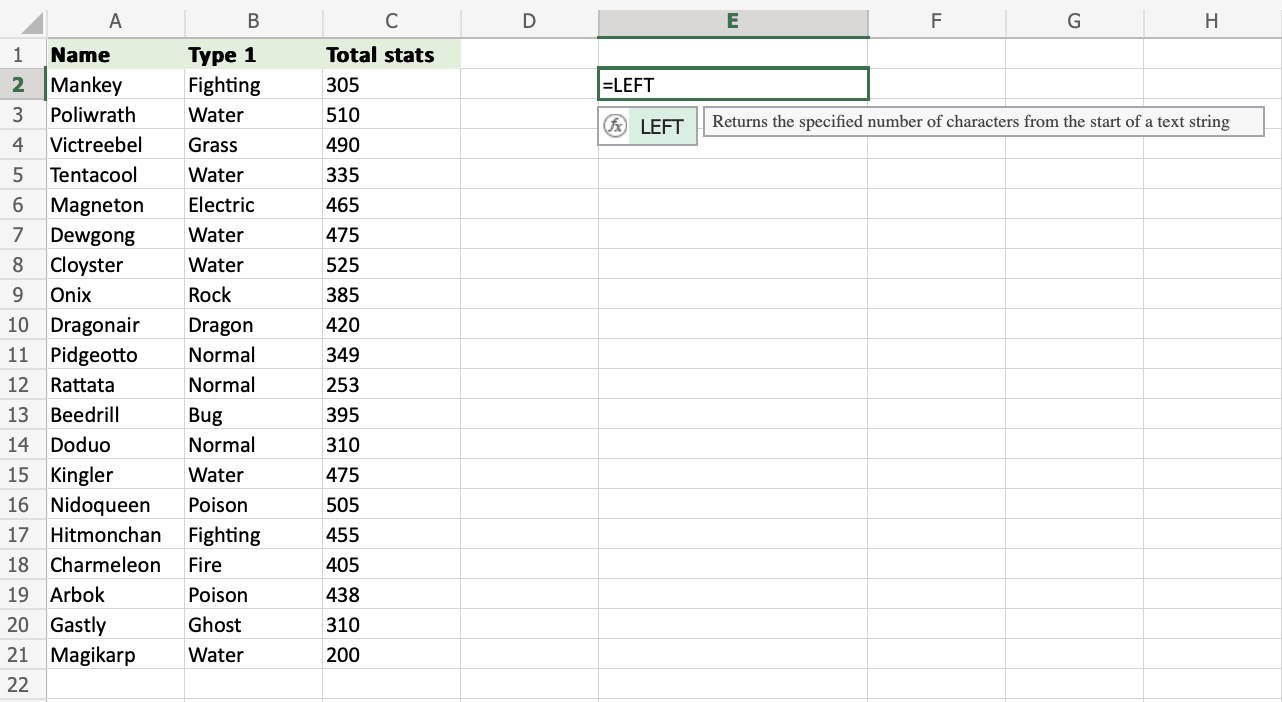 Excel LEFT Function