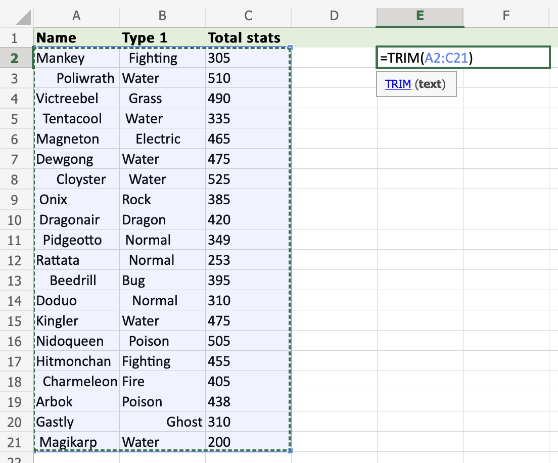 Excel TRIM Function