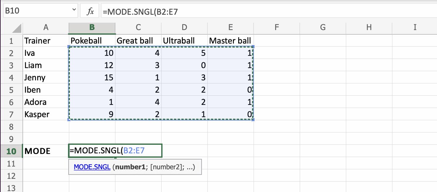 Excel Formatting Excel MODE Function