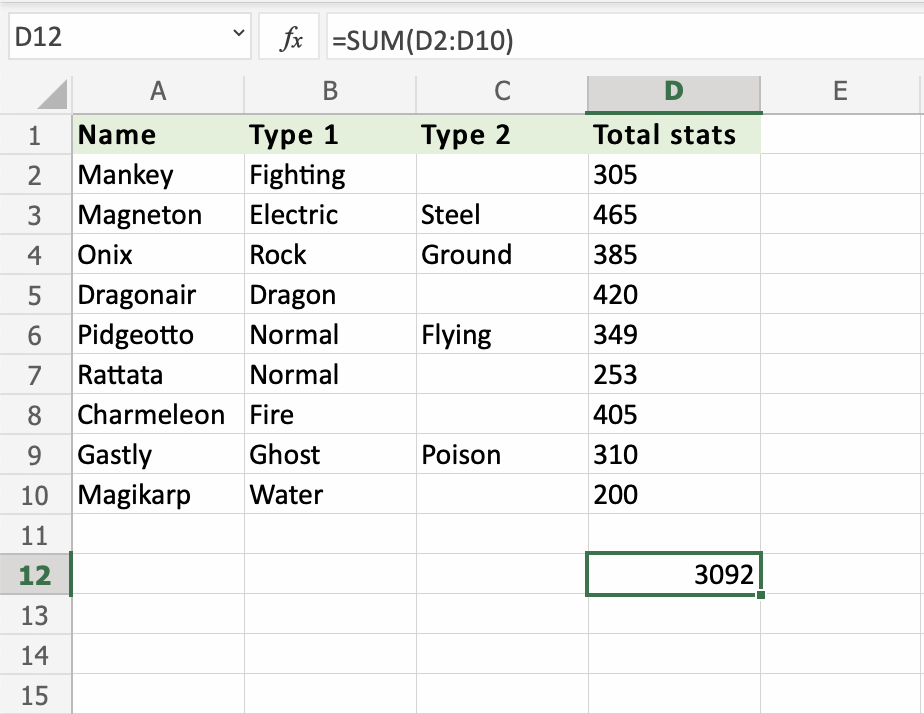 Excel SUM Function