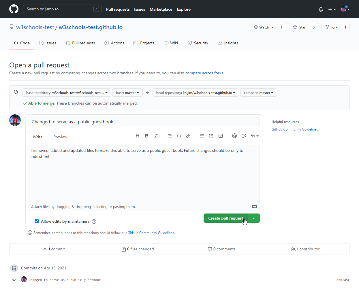 GitHub Fork Create Pull Request Comment