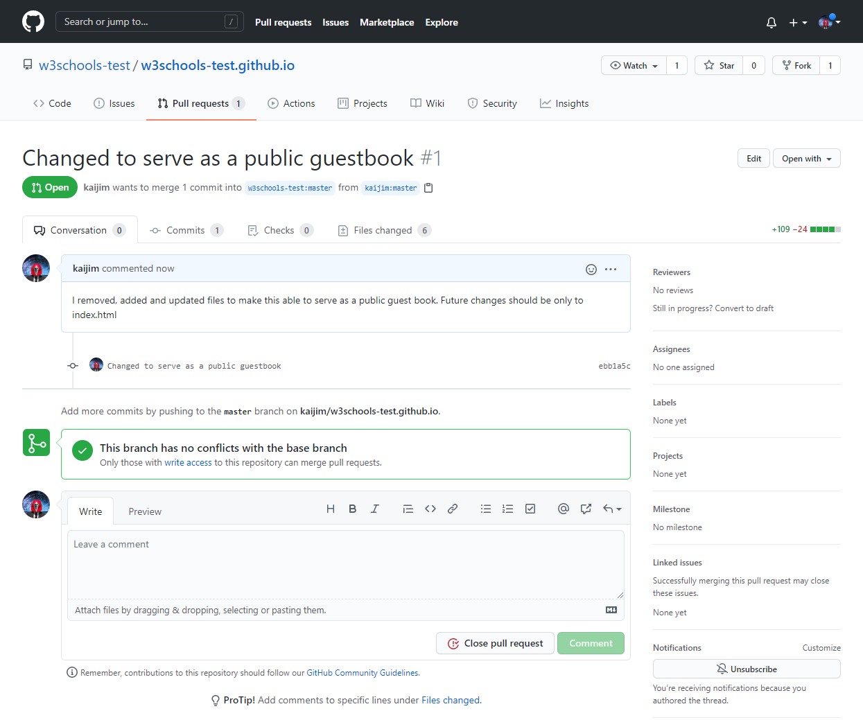 GitHub Fork Pull Request Sent