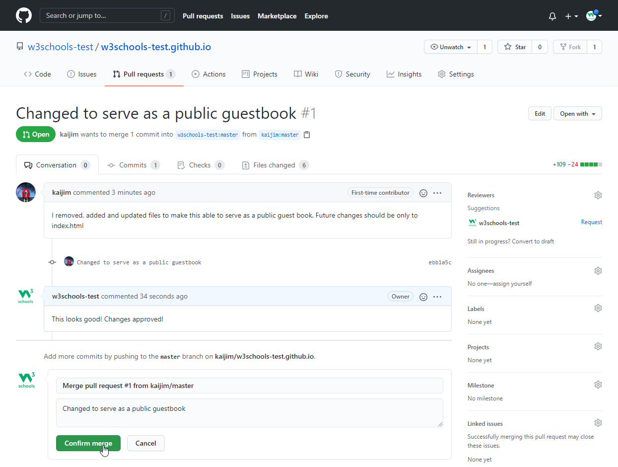 GitHub Pull Request Confirm Merge