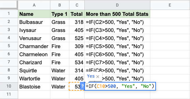 Google Sheets IF Function